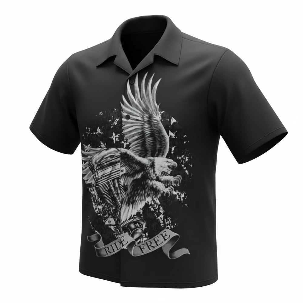 Sapphire Lounge Motorcycle Motor & Eagle Graphic  Mens Small Black Shirt (K17)